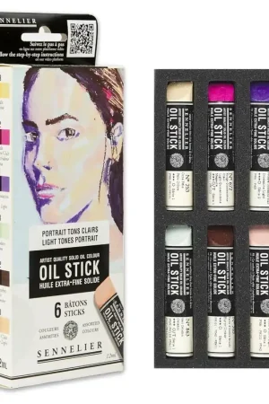 CAJA CON 6 BARRAS DE OLEO PEQUEÑAS COLORES CLAROS SENNELIER Máxima Calidad