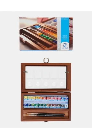 Caja madera 24 acuarelas Van Gogh pastilla Artesanal