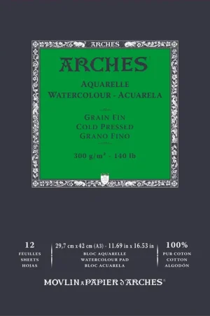 Envío Inmediato Arches bloc acuarela grano fino A3