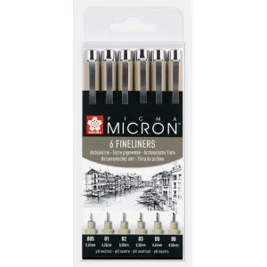 Set 6 rotuladores negros Pigma Micron Sakura (005, 01, 02, 03, 05 y 08) Certificado