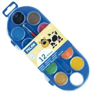 Caja acuarelas Milan, 12 colores 30mm. y pincel -escolar- Ordena Ya
