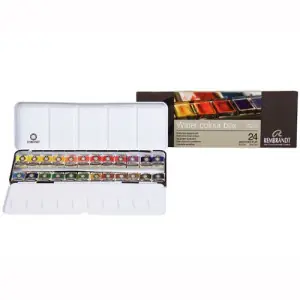 Caja acuarelas de metal Rembrandt, 24 pastillas 1/2 godets Oferta De Temporada