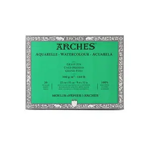 Promoción Exclusiva Acuarela Arches 300 gr, 20x20 cm, G. Fino, bloc 20 h.