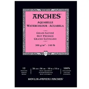 Gran Oferta Acuarela Arches 300 gr, 21x29,7 cm (A4), G. Satinado, bloc 12 h.