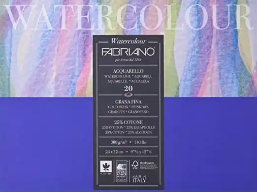 BLOC FABRIANO WATERCOLOUR 300 GR G.F. 24x32 CM 20 H 25% ALGODÓN Entrega Rápida