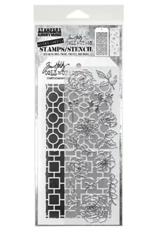 Tim Holtz Mix Media Clear Stamp and Stencil - Floral Elements Económico