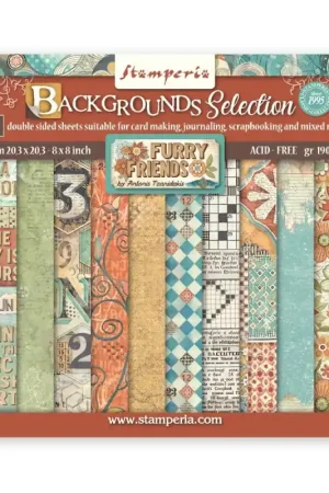 Descuento Kit de papeles de Scrapbooking 20 x 20 cm. Stamperia - Backgrounds Selection - Furry Friends