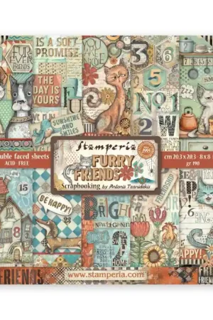 Imprescindible (Must-Have) Stamperia - Kit de papeles de Scrapbooking de doble cara 20 x 20 cm. Furry Friends