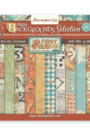 Últimas Unidades Kit de papeles de Scrapbooking 30 x 30 cm. Stamperia - Maxi Background selection - Furry Friends
