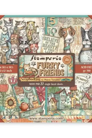 Kit de 22 Hojas de una cara 30x30 Stamperia - Furry Friends Máxima Calidad