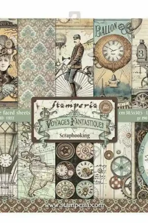 Kit de papeles de Scrapbooking 30 x 30 cm. Stamperia - Voyages Fantastiques Entrega Rápida