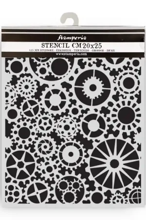 Stencil Stamperia Mix Media Art 20 x 25 cm. - Voyages Fantastiques Gears Pattern Mejor Precio