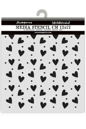 Stamperia Family . Stencil Mix Media Art 12 x 12 cm. Heart Texture Gran Oferta