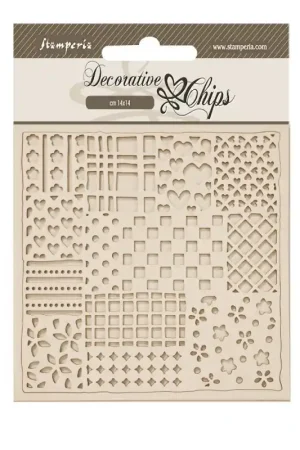 Stamperia Decorative chips - Family Patchwork Pattern Descuento