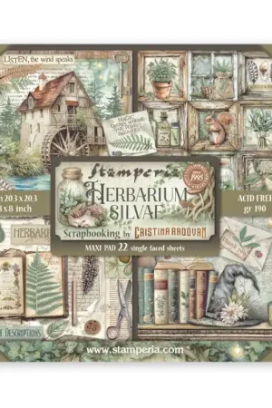 Stamperia Kit de 22 Hojas de una cara 20x20 cm. Herbarium Silvae Envío Internacional