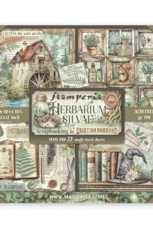 Kit de 22 Hojas de una cara 30x30 Stamperia - Herbarium Silvae Imprescindible (Must-Have)