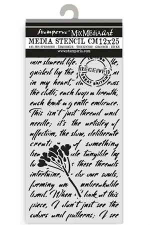 Stencil Stamperia Mix Media Art 25 x 12 cm. - Quiet Days Manuscript Edición Limitada