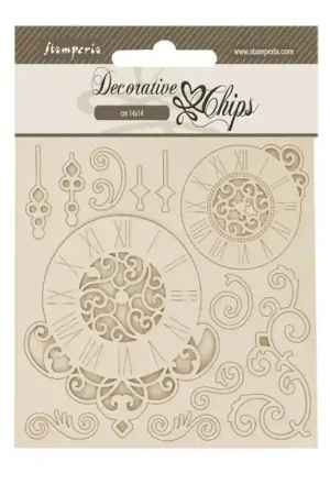 Venta Final Stamperia Decorative chips - Quiet Days Clock & Swirls