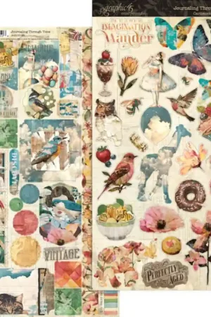 Kit de 2 hojas adhesivas 30 x 15 cm. Journaling Through Time - Graphic 45 Premium