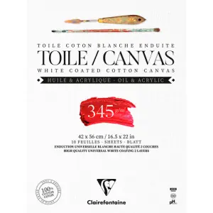 Bloc tela imprimada para óleo y acrílico 42x56cm, 345 gr. 10 h. Clairefontaine Garantía Incluida