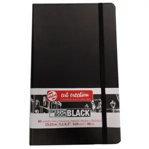 Bloc ArtCreation hojas negras, 13x21, banda elastica, 80 h, 140 gr. Bestseller