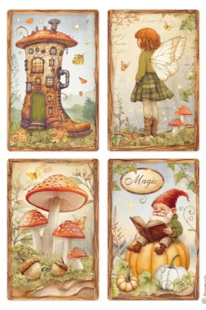 Auténtico Stamperia Papel de arroz A4 Whispering Wood 4 Cards