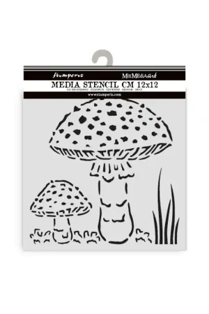 Máxima Calidad Stamperia Whispering Woods. Stencil Mix Media Art 12 x 12 cm. Mushrooms