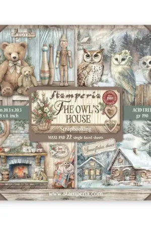 Stamperia Kit de 22 Hojas de una cara 20x20 cm. The Owl's House Nuevo Modelo