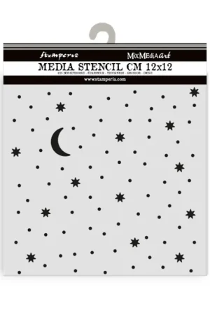 Stamperia Alice in Christmas stars and moon. Stencil Mix Media Art 12 x 12 cm. Novedad