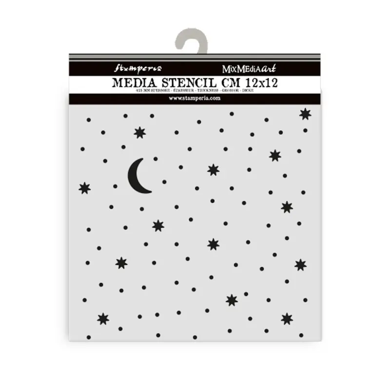 Stamperia Alice in Christmas stars and moon. Stencil Mix Media Art 12 x 12 cm. Novedad
