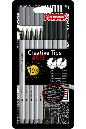 Envío Exprés STABILO CREATIVE TIPS - ARTY LINE EST. CARTÓN 10 UDS. 5 NEGRAS Y 5 GRISES DE CADA PUNTA. NOVEDAD ENE. 2024
