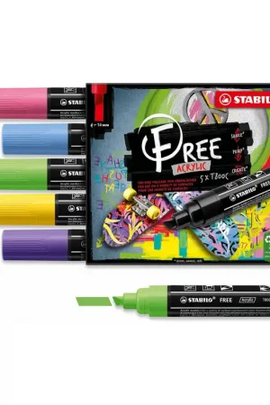 SET ROTULADOR ACRILICO STABILO 5 COLORES T800 Original