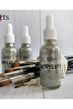 Precio Reducido 13 arts ACRYLIC INK Glitter Old Silver 30ml